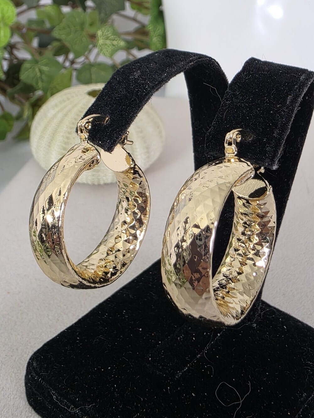 Gold Filled Diamond Cut Textured Hoop Earrings Chunky Wide Faceted Gold Hoops